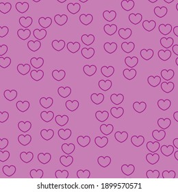 Endless seamless pattern of purple contour hearts. Vector hearts on violet. Wallpaper for wrapping paper. Background for Valentine's Day