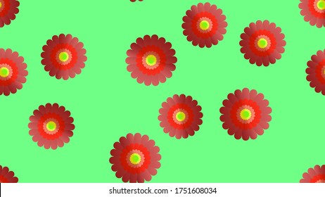 Endless seamless pattern of red beautiful wildflowers with petals on a green background. Vector illustration.