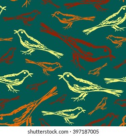 Endless seamless pattern with sketches of birds