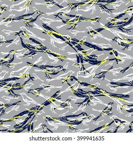 Endless seamless pattern with sketches of birds