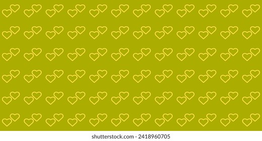 Endless seamless pattern of yellow hearts Bright Green vector hearts. Light Green background Wallpaper. Vector illustration Textile Fabric design. Pattern with hearts. Heart