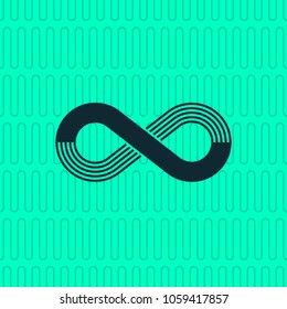 Endless sign. Infinity abstract vector logo template. Limitless symbol concept. Geometric striped ornament. Meandering horizontal lines. Wavy graphic background.