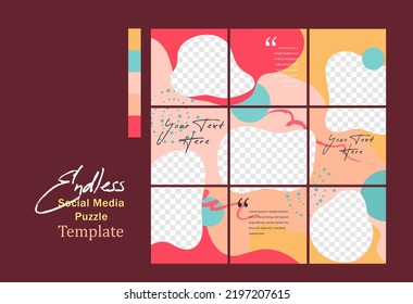 Endless social media puzzle template, pastel color 9 tile Instagram, Facebook feed template. Editable vector, endless square puzzle layout for promotions. 
Design background for social media.