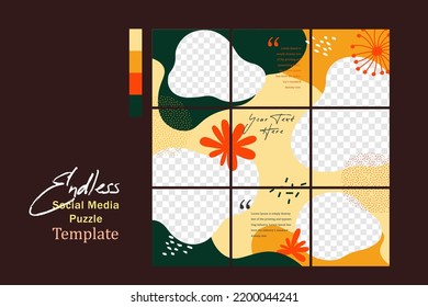 Endless Social Media Puzzle Template, 9 tiles Instagram and Facebook feed template with color Palate, Editable Vector. Endless square puzzle Layout for Promotion, Design backgrounds for social media