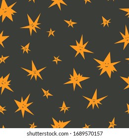 Endless star pattern on dark background. Vector seamless illustration with the nighttime sky