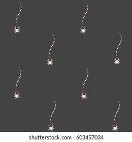 Endless stylish pattern with small spiders on grey background, colors are fully editable. For design concepts, web, prints, posters, wallpapers, interfaces. Vector illustration.