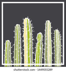 Endless succulent cactus border with a ribbon,stylish decoration element 
hand drawing cactus echinopsis