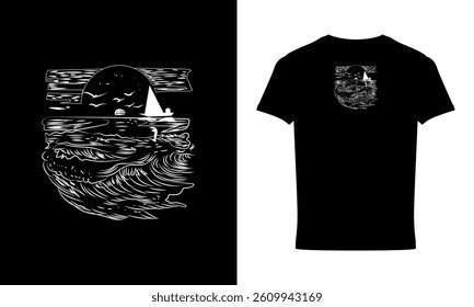 Endless summer beach vibes line art t shirt design 