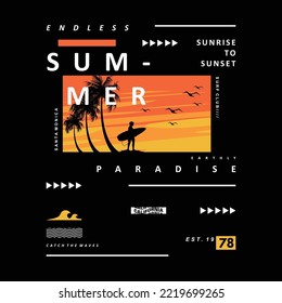 endless summer california text frame with styled palm tree. t shirt design, graphics, stamp, label, typography, wall murals