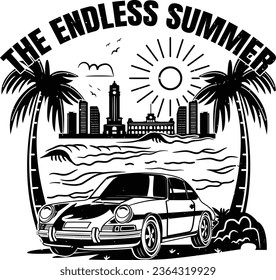 The endless summer car vector illustration tshirt design