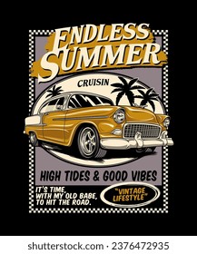 Endless Summer Cruisin. Vintage Vehicle Vector Style.