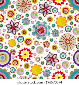 Endless, summer flowers pattern, made of acrylic, watercolor, handmade, from original canvas art. Grunge paint texture with brush stroke effect. 3d shadows. Vector.