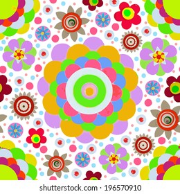 Endless, summer flowers pattern, made of acrylic, watercolor, handmade, from original canvas art. Grunge paint texture with brush stroke effect. 3d shadows. Vector.