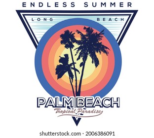 Endless summer long beach artwork. Palm tree beach vibes print design. 