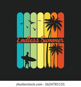 Endless Summer Retro Beach Vibes Vector t-shirt Design Template