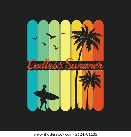 Endless Summer Retro Beach Vibes Vector t-shirt Design Template