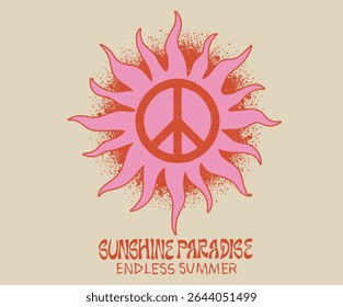 Verão sem fim. Arte do paraíso de Sunshine. Arte abstrata do sol. Verão boas vibes vetorial design gráfico para vestuário, adesivos, cartazes, fundo e outros.