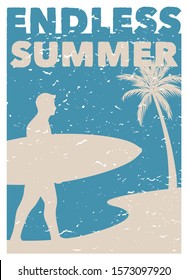 Endless summer surfing vintage retro poster template