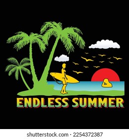 Endless Summer SVG Sublimation Vector Graphic T-Shirt Design.