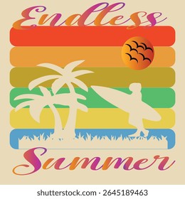 ENDLESS SUMMER - SUMMER T-SHIRT DESIGN, EPS File format, size 4000X4000 pixel, Editable file, Printable graphic, 300 DPI (PPI), with background