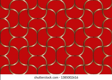 The endless texture. Abstract geometric illustration. Pattern for website, corporate style, party invitation, Golden patterns on red background