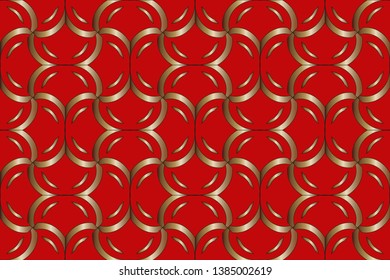 The endless texture. Abstract geometric illustration. Pattern for website, corporate style, party invitation, Golden patterns on red background