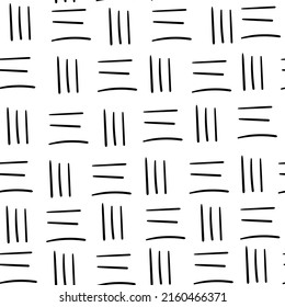 Endlose Textur aus schwarzen Peitschen, handgezeichnet auf weißem, quadratischem Hintergrund. Verwendet für den Druck auf Papier, Stoff, Verpackung, Tapete. EPS10.