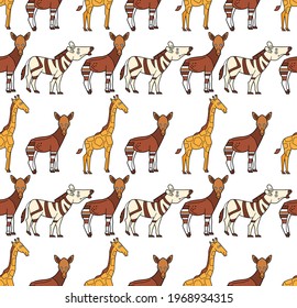Endless texture with cute funny animals living in Africa. Seamless pattern for kid design.