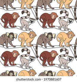 Endless texture with cute funny animals living in Africa. Seamless pattern for kid design
