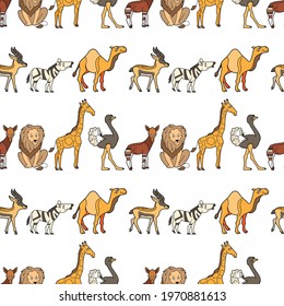 Endless texture with cute funny animals living in Africa. Seamless pattern for kid design