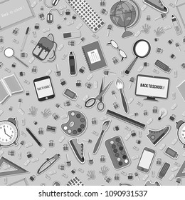 Endless texture, seamless pattern. background with school stationery 