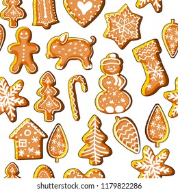 Endless texture with traditional Christmas symbols. Seamless vector pattern for your festive design, fabrics, wallpapers, greeting cards, wrappings.wrappings.