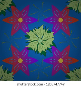 Endless texture for wrapping, textiles, paper in blue, green and violet colors. Vector floral seamless pattern. Soft design.