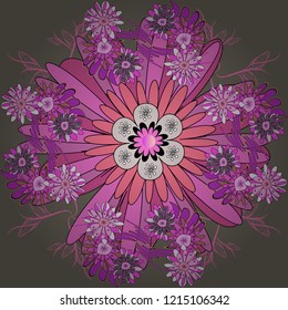 Endless texture for wrapping, textiles, paper in gray, pink and violet colors. Vector floral seamless pattern. Soft design.