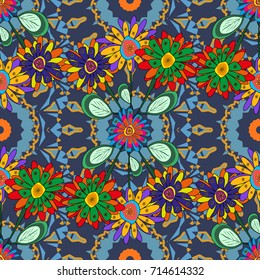 Endless texture for wrapping, textiles, paper in yellow, green and blue colors. Vector floral seamless pattern. Soft design.