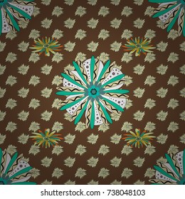 Endless texture for wrapping, textiles, paper in beige, blue and brown colors. Vector floral seamless pattern. Soft design.