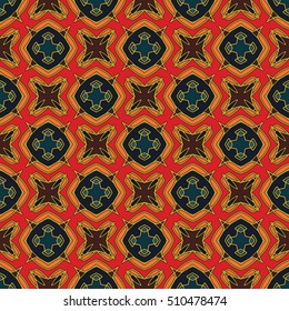 The endless texture.Vector ornaments. Gold edges, different color shapes. Abstract geometric illustration. Sacred geometry. Pattern for website, corporate style, party invitation, wallpaper.