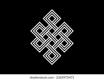 endless tibetan eternal knot symbol tattoo logo isolated on black background. vector illustration.