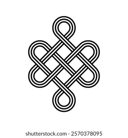 endless tibetan eternal knot symbol tattoo logo isolated on white background. vector illustration.	