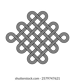 endless tibetan eternal knot symbol tattoo logo isolated on white background. vector illustration.	