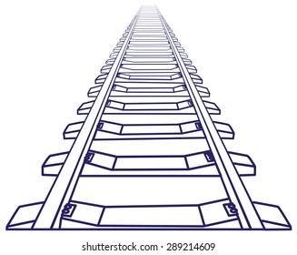 Endless train track. Perspective view of straight Train track. Sketch Outlines. 