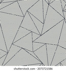 Endless triangle structure with parallel circles in. Psychedelic vector design. Creative striped structure seamless pattern.