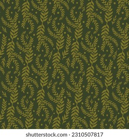 endless twigs with leaves intertwined in a seamless pattern. flat small leaves. rich floral pattern.