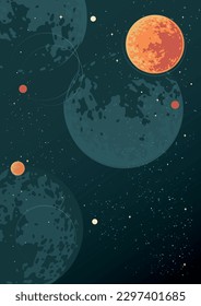 Endless universe colorful vintage poster with starry sky and planets meeting in milky way or in solar system vector illustration