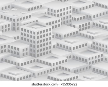 Endless urban landscape of houses with Windows. Isometric vector seamless pattern in the style of cubism.
