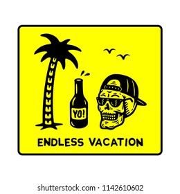 ENDLESS VACATION SKULL PALMTREE PATCH YELLOW WHITE BACKGROUND