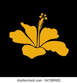 Endless vector icon for romantic design, greeting cards, posters, invitations, advertisement, for textile print or fabric. Floral bright summer isolated hibiscus flower in yellow on black colors.