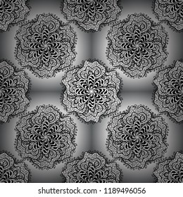 Endless Vector illustration. Cartoon trace doodles New Year season seamless pattern. Graphics detailed, with lots of objects white, gray and black colors.