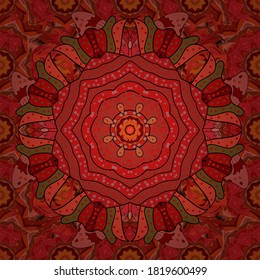 Endless Vector illustration. Graphics detailed, with lots of objects red, brown and orange colors. Cartoon trace doodles New Year season seamless pattern.