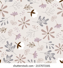 Endless vector pattern with abstract leaves and flowers. Floral ornament for textiles, packaging, paper. Seamless Repeat Pattern.